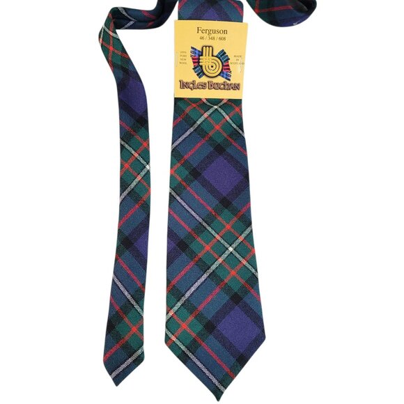 Ingles Buchan Ferguson Men's Tie Made In Scotland 100% Wool Modern Tartan Plaid - Picture 6 of 9